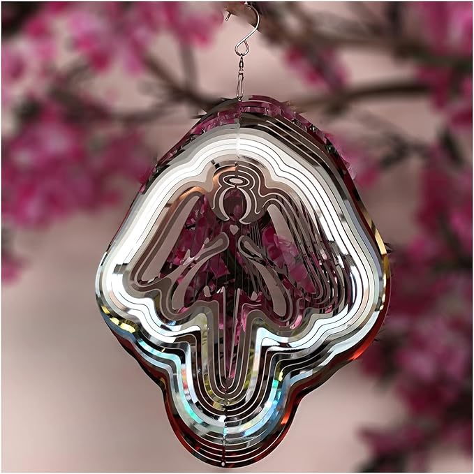 DJUAN Reflective Angel Wind Spinners Outdoor Garden Decor,Sparkly Angel Ornaments Bird Devices Deterrent to Scare Birds Away from Yard Patio Farm,Cherub Decor Metal Wind Spinners Gifts for Mom, Women