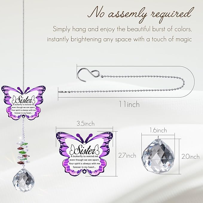 Sympathy Gifts for Loss of Sister, Sister Memorial Crystal Suncatcher Rainbow Maker,Memorial Gifts for Loss of Sister, in Memory of Sister, Bereavement Gifts for Loss of Sister