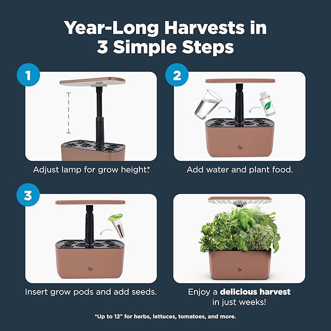 AeroGarden Harvest Lite in Mocha, Soil-Free Indoor Hydroponic Garden with LED Grow Light for Year-Round Gardening of up to 6 Herbs and Vegetables