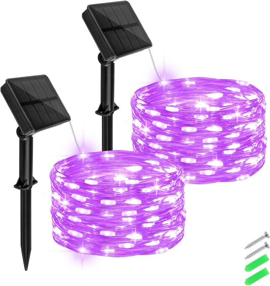 Solar Fairy Lights Purple Outdoor Waterproof,16.4ft 50LED Solar String Lights Purple for Outside 8 Modes 2 Packs for Halloween Patio Backyard Garden Deorations Purple, CS-SL-5M