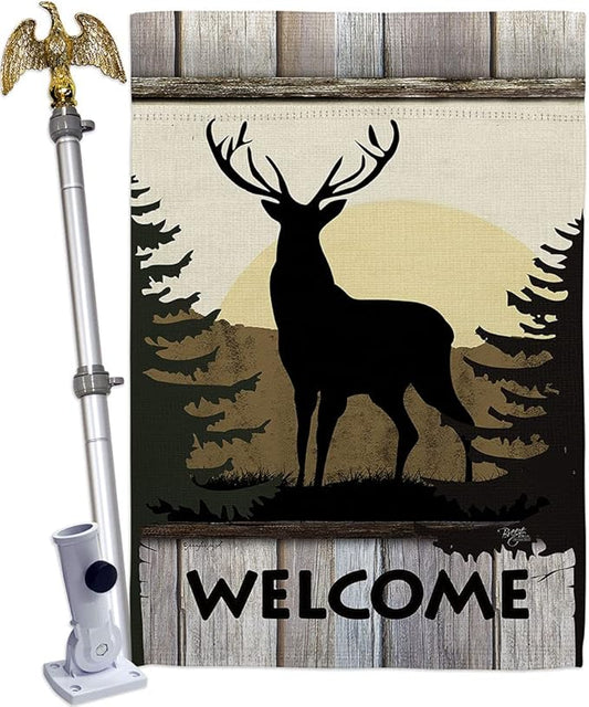 Welcome Deer House Flag Eagle Set Animals Wildlife Outdoor Bear Wolf Pet Nature Farm Animal Creature Small Decorative Gift Yard Banner Double-Sided Made In USA 28 X 40