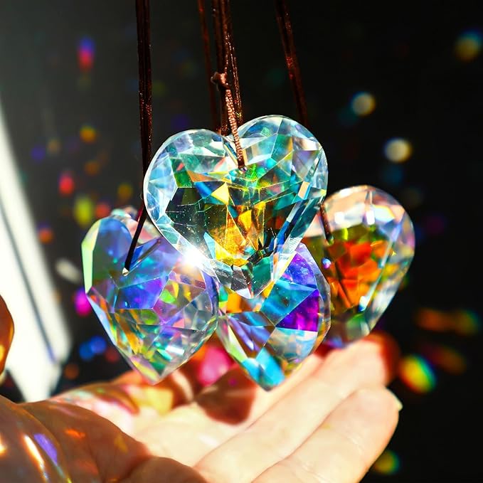 HDCRYSTALGIFTS 6pcs 50mm Crystal Heart Prism Suncatcher Window Sun Catchers Crystals Hanging Decorations Rainbow Maker Pendant Christmas Ornaments