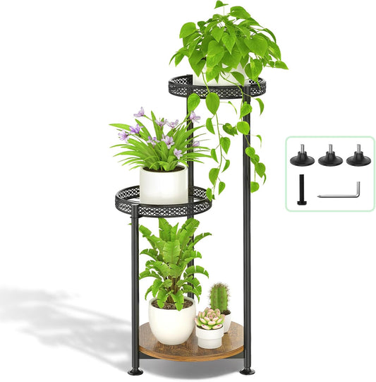 3 Tier Large Plant Stand Indoor Outdoor Clearance, Metal Flower Shelf Pot Holder, 10in Wide Multiple Plants Tall Corner Display Rack for Patio Orchid Office Porch Living Room Garden, Black