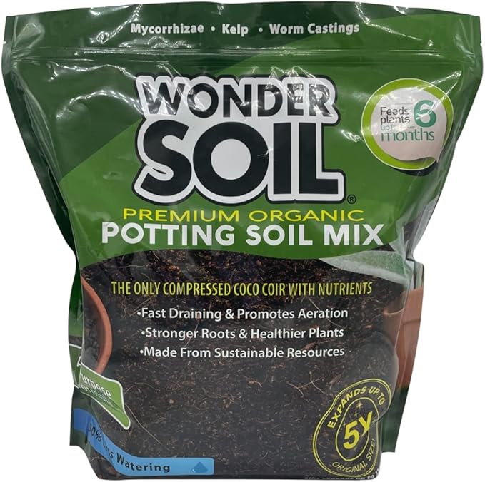 WONDER SOIL Organic Potting Soil | Ready to Plant Coco Coir Fully Loaded with Nutrients | 3 LBS Bag Expands to 12 Quarts of Indoor Outdoor Soil for Gardens & Plants | Incl Worm Castings, Perlite