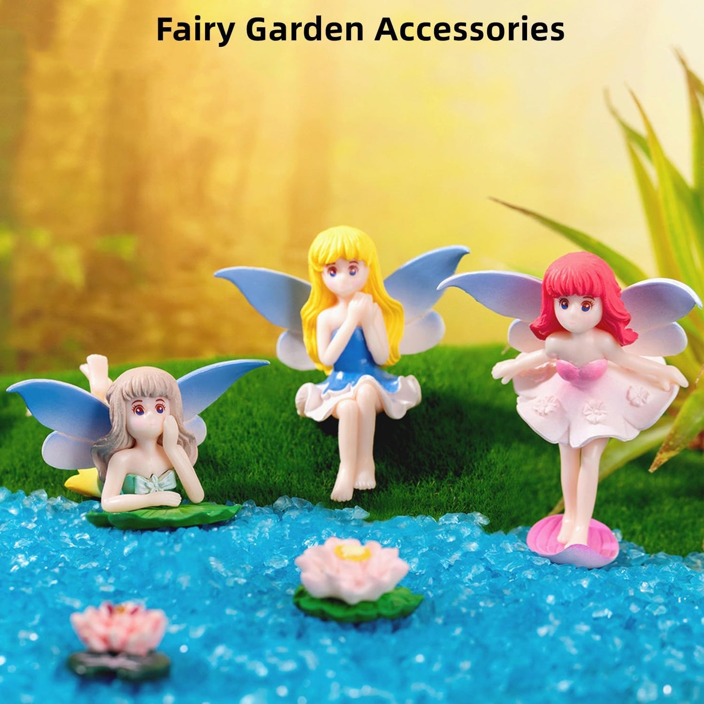 Small Fairy Figurines, Miniature Fairy Garden Accessories for Fairy Garden, Birthday Cake Topper, Flower Pot, Home Decoration,Girl Fly Wing Figurines for Car Decor, 4 Pieces