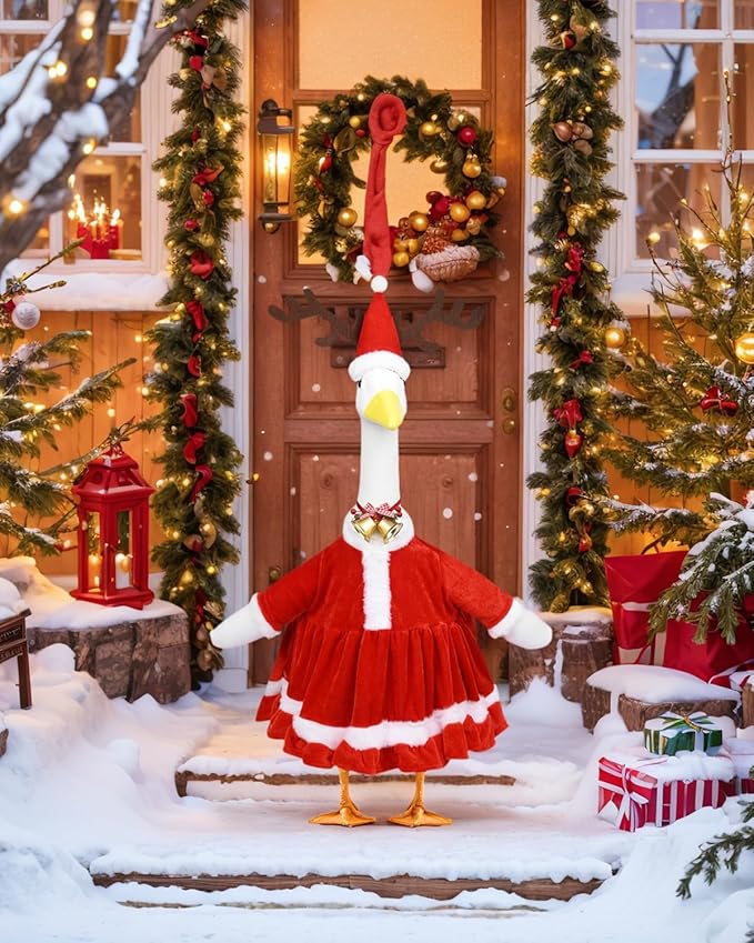 Christmas Porch Goose Outfits - Red Santa Claus Custome for 23 inch Porch Goose, Christmas Outdoor Decor for Lawn, Yard & Garden