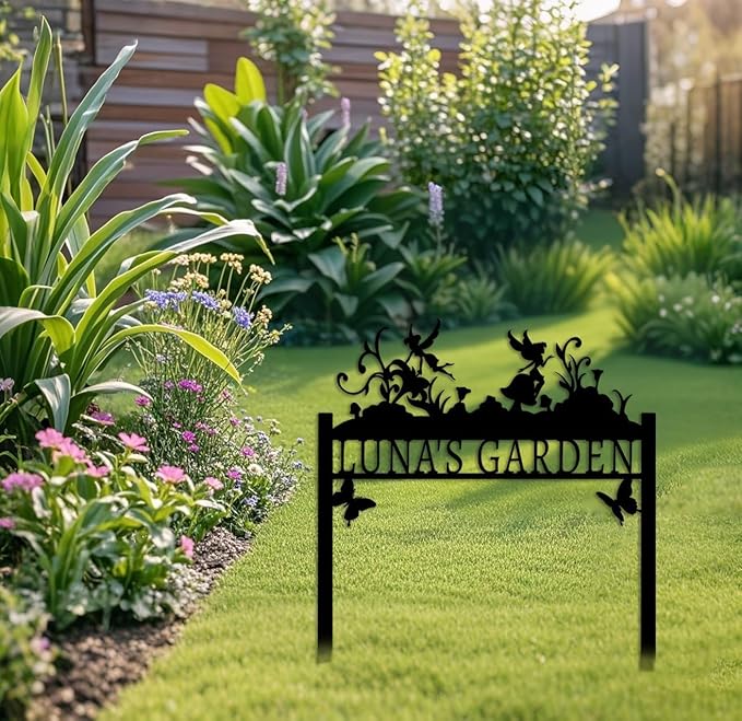 Personalized Metal Flower Garden Sign with Stake,Fairy Garden Decor for Outdoor,Patio Yard Decor,Gifts for Gardeners style 12