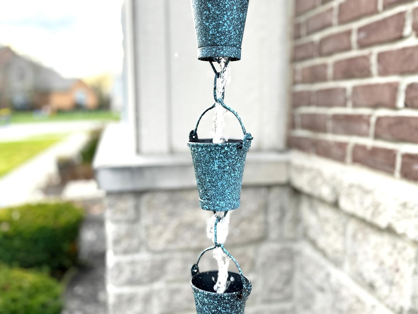 U-nitt Rain Chain Water Collection for Gutters, Rainwater Catcher & Diverter, 8.5 FT Chains for Outside Garden, Patina Bucket Cups, Roof Downspout, Works with Heavy Rain, w/Gutter Clip for Rainchains