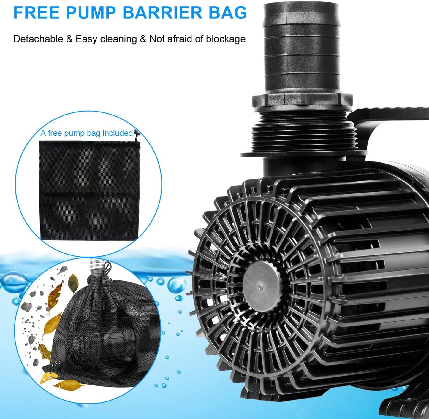 OYO WATER Outdoor Large 8300gph-520W 32.8FT Pond Water-fall & Kio Fish Fountain-s &Garden Pump Submersible IPX8: Long 32.8FT Cord Smart-er & Quieter Duck & Yard &Patio Ponds Pumps, 1 Barrier Pump Bag