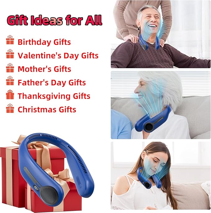Portable Neck Fan,Hands Free Personal Wearable Bladeless Fan,6000mAh USB Rechargeable,360° Cooling,LED Display,4-Speeds,Birthday Gifts for Men Women Dad Mom,Stocking Stuffers Christmas Gifts (Navy)