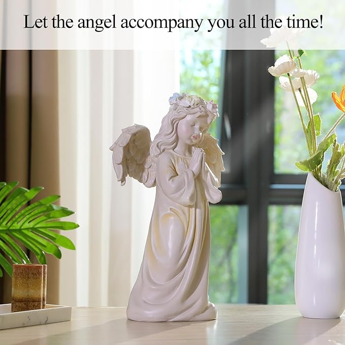Angel Garden Statue,Memory Guardian Solar Garden Decor with Warm Light,Waterproof Outdoor Garden Decor Praying Angel Figurine Sculpture for Lawn Yard Patio,Sympathy Gift,White