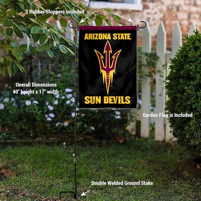 College Flags & Banners Co. Arizona State Sun Devils Black Garden Flag with Pole Stand Holder