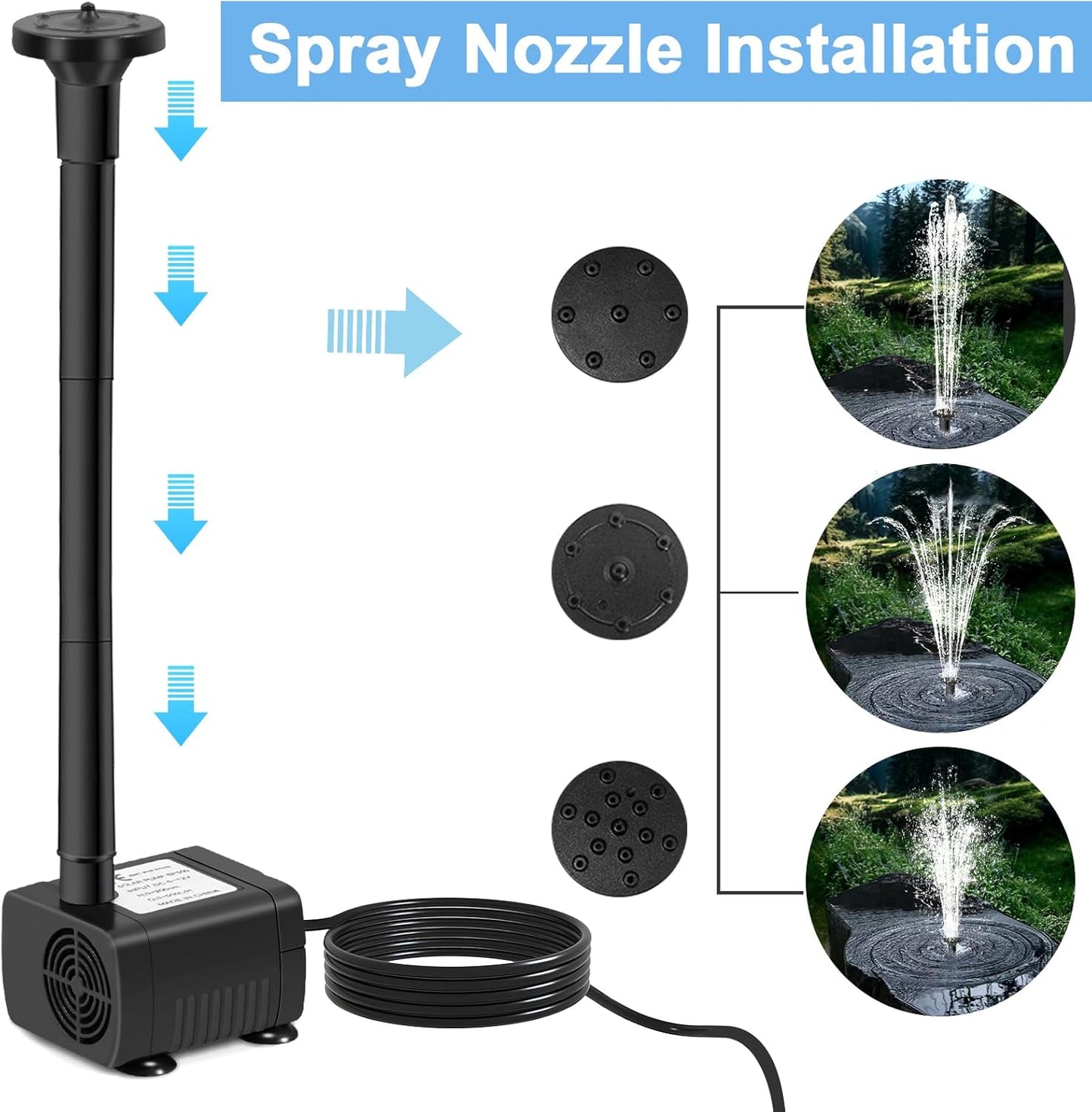 Solar Fountain Pump 12W Solar Water Fountain With 3 Spray Nozzle Solar Powered Water Pump 132 GPH Solar Pond Pump for Outdoor Garden Water Features