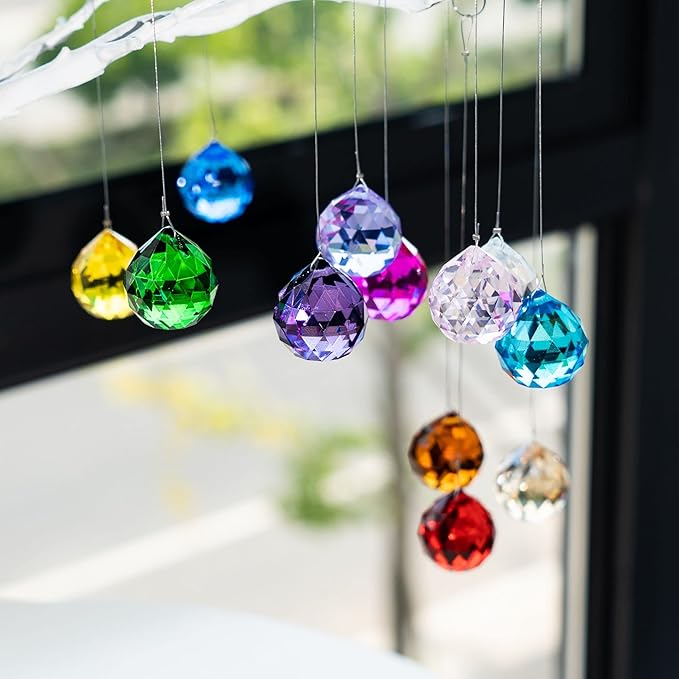 15pcs Crystal Ball Prism 30mm Handmade Feng Shui Faceted Decor Rainbow Maker(Multi-Color)