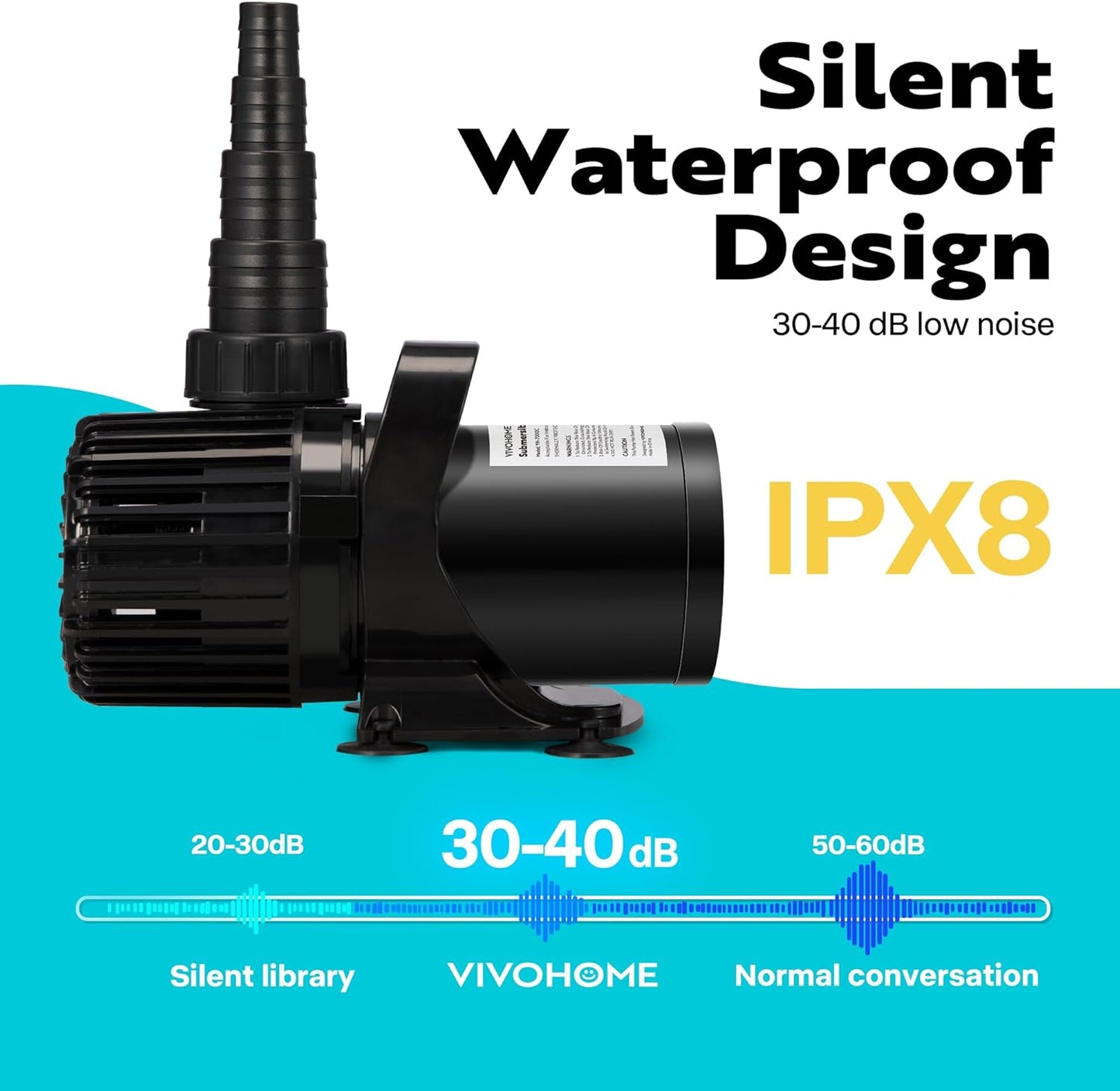 VIVOHOME 120W 2700GPH Submersible Water Pump with 180° Seamless Adjustable Nozzle and Barrier Bag for Koi Pond Waterfall Fountains Fish Tank