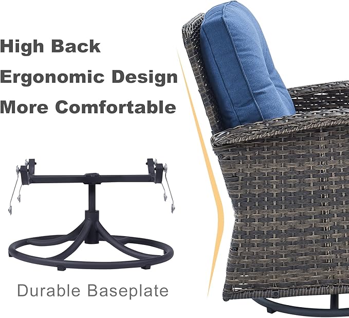 HUMMUH Outdoor Patio Furniture 7-Piece All-Weather PE Wicker Outdoor Conversation Set-Patio Couch Swivel Rocker Chairs with Ottomans Coffee Tables for Backyard,Poolside,Deck