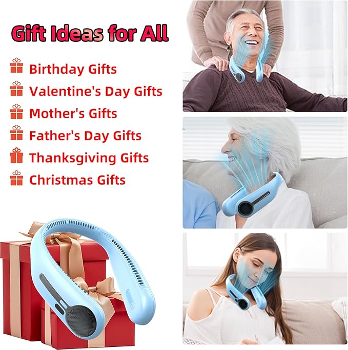 Portable Neck Fan,Hands Free Personal Wearable Bladeless Fan,6000mAh USB Rechargeable,360° Cooling,LED Display,4-Speeds,Birthday Gifts for Men Women Dad Mom,Christmas Gifts (Light blue)