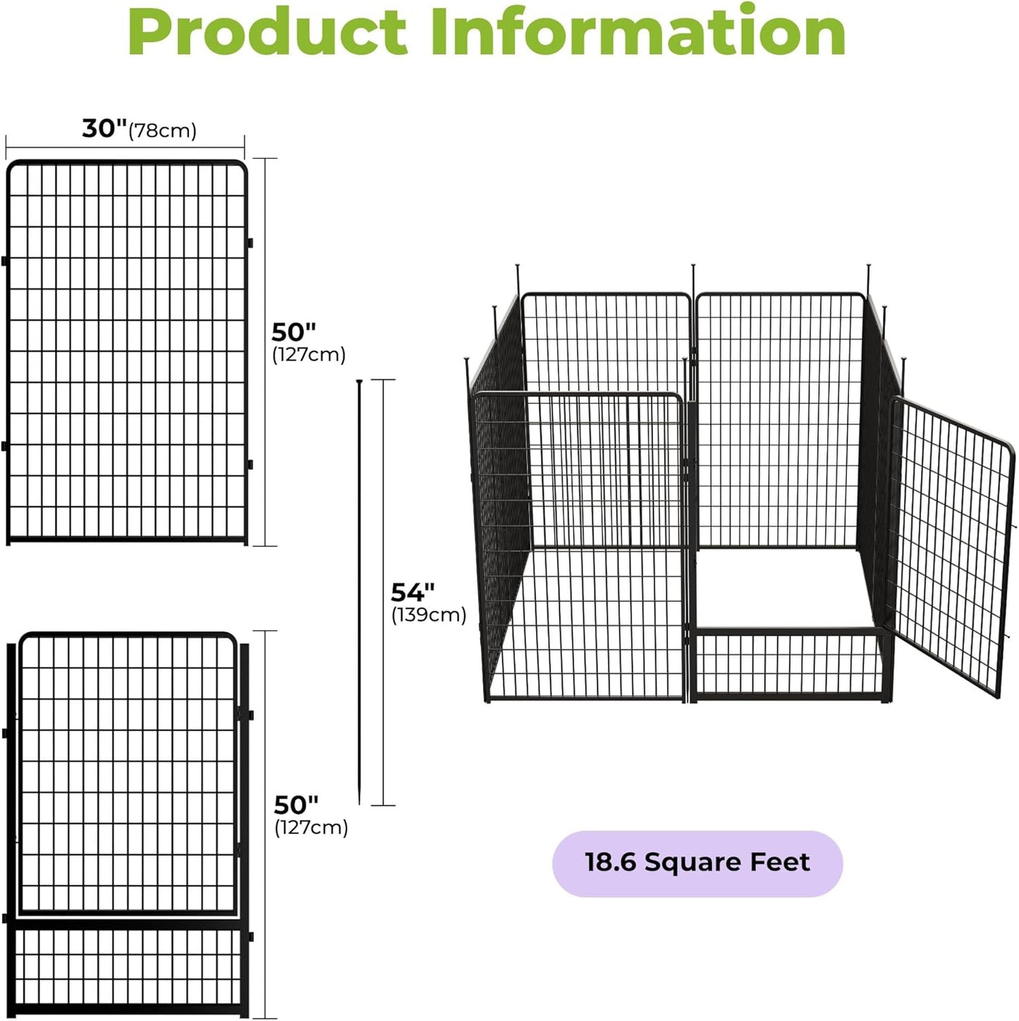 Decorative Garden Fence with Gate 50 in(H) x 20.5 ft(L) 8 Panels, Heavy Duty Metal Animal Barrier Fence for Yard, Flower Bed Fencing, Garden Border Fence, Easy Set Up, Black