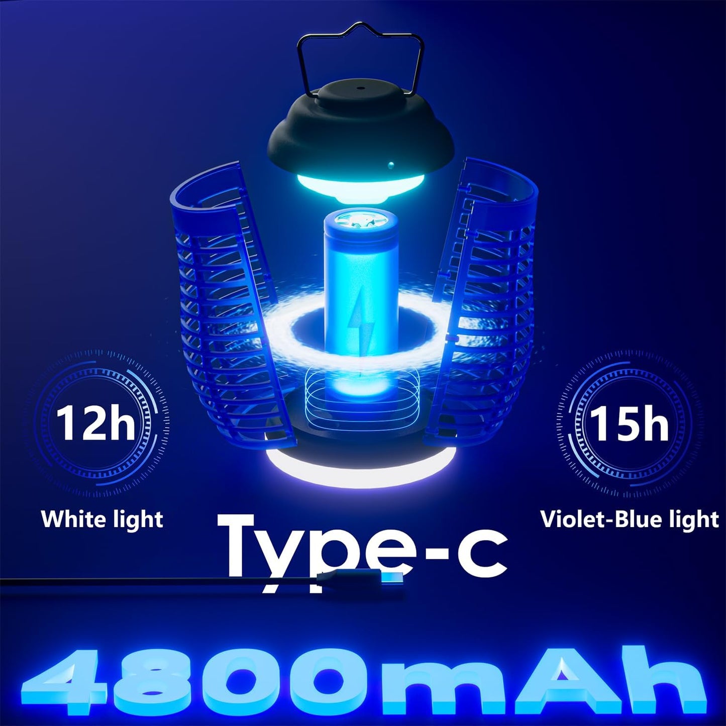 Bug Zapper Outdoor & Indoor, Mosquito Repellent Outdoor Patio, Portable & Rechargeable Fly Trap, IP67 Waterproof, Mosquito Repellent for Patio,Lawn & Garden, Camping, Kitchen, Home