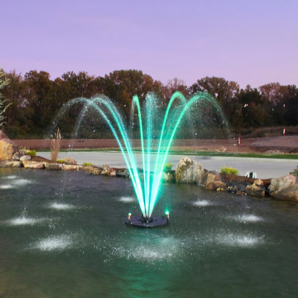 HALF OFF PONDS Floating Fountain – 1/3 HP Pond Aerator, 100' Cord – 5,200 GPH Water Pump – 9 Spray Patterns - White LED Lights – Energy-Efficient - for Ponds & Water Gardens
