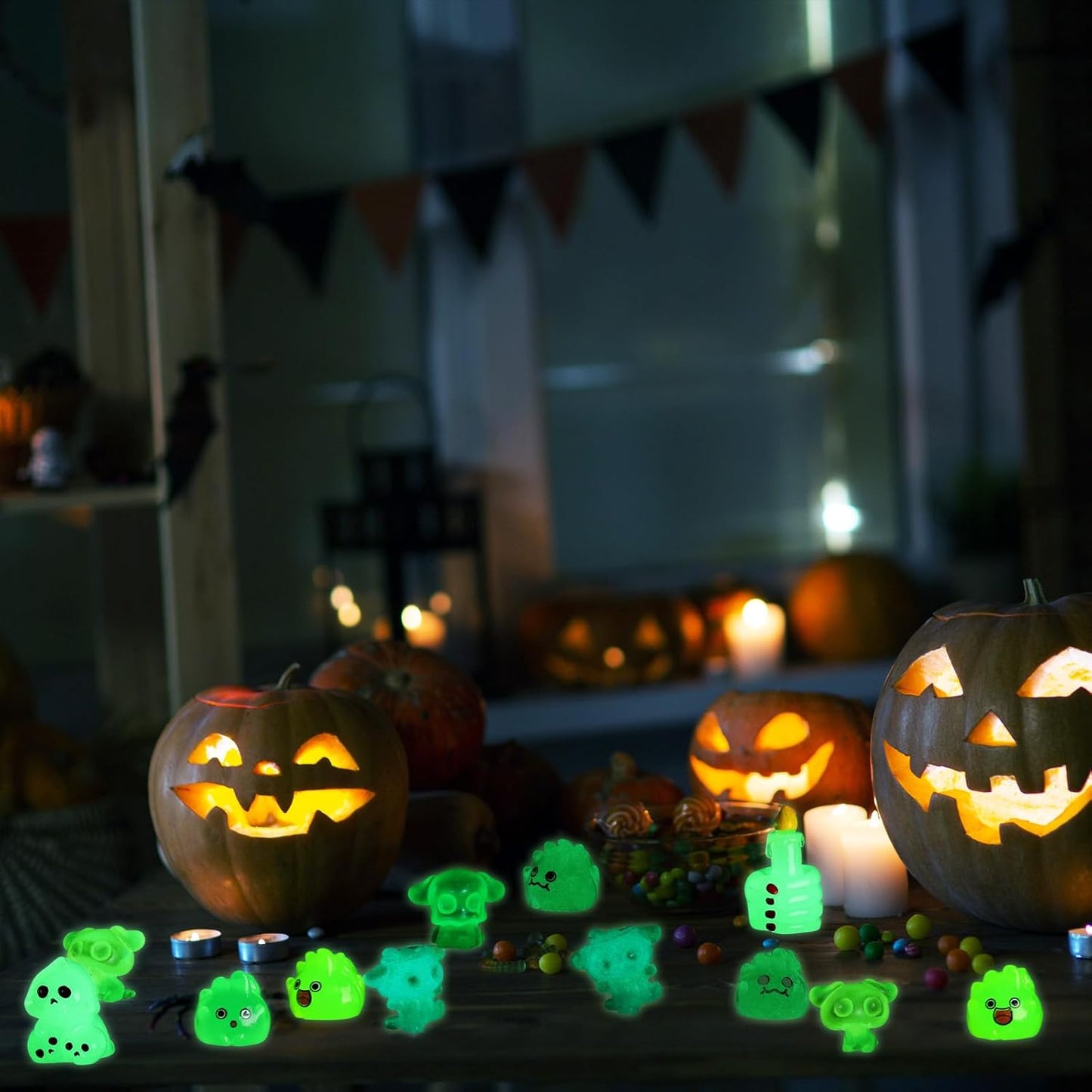 58 Pcs Halloween Luminous Mini Toys Glow in Dark Tiny Resin Figures Set Fairy House Diorama Accessories Ornament for Garden Dollhouse Craft DIY (Pumpkin)