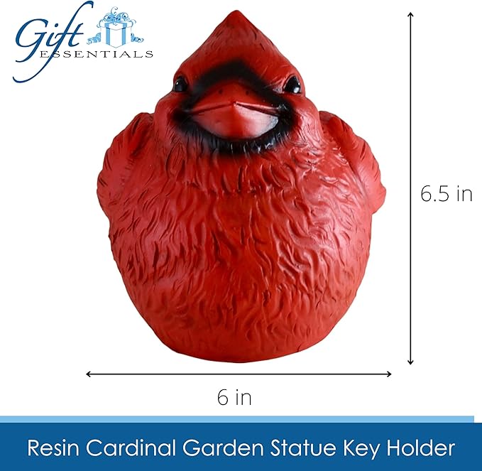 Stocky Cardinal Garden Statue and Key Hider - Hides a Secret Extra Hidden Key Outside in Garden, Yard or Porch
