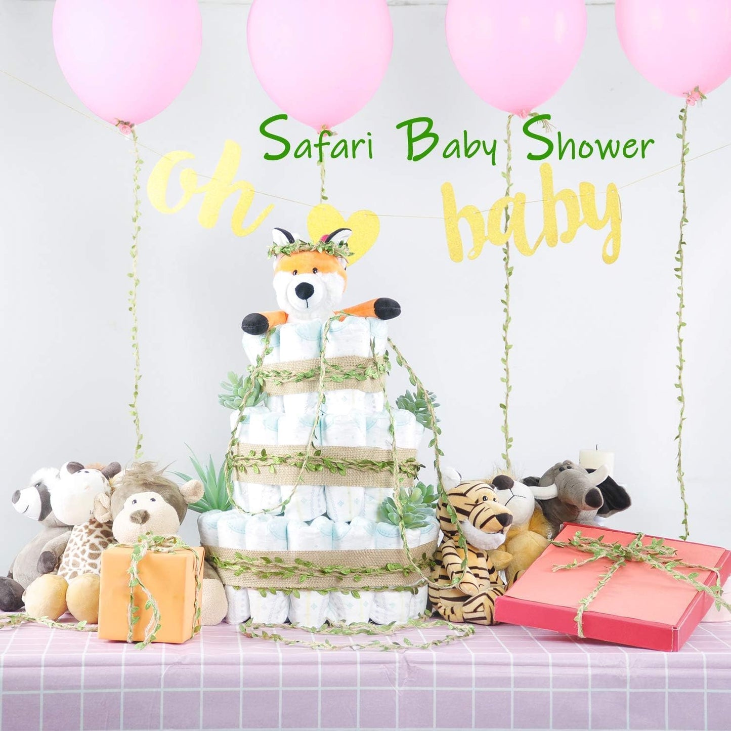 Naidiler 32 Ft Burlap Leaf Ribbon Twine for Crafts for Safari, Jungle, Fairy Party, Woodland Baby Shower, Enchanted Forest Decorations Vines Decor