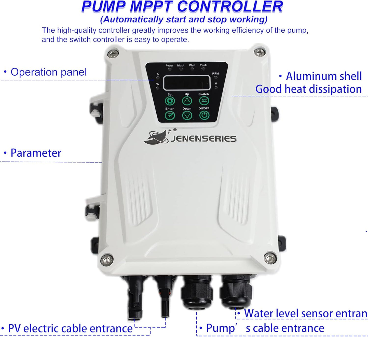 Pump 500W DC 48V Solar Water Pumps, Max head 393ft,7.9GPM Flow，3 inch Solar deep well submersible Pumps with MPPT controller float switch kits for home or farm