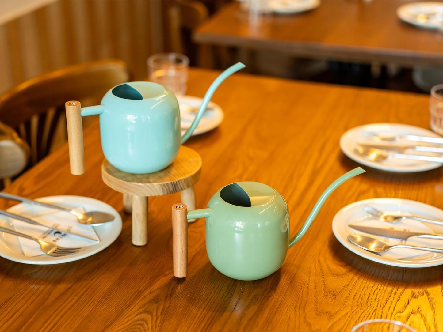 Green Moon Water Can Indoor Plant Mint Green 1.2L/41oz Metal Stainless Steel Water Can Indoor Outdoor with Long Spout for House Plant Bonsai Outdoor Garden Flowers