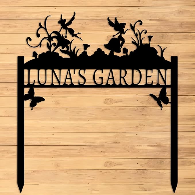 Personalized Metal Flower Garden Sign with Stake,Fairy Garden Decor for Outdoor,Patio Yard Decor,Gifts for Gardeners style 12