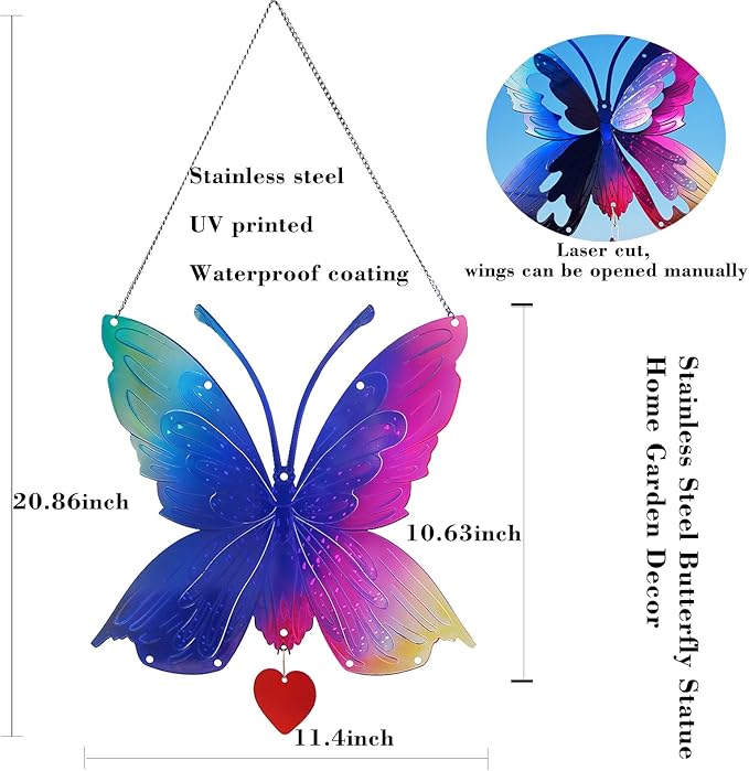 Butterfly Gifts for Women Mom Grandma,Stainless Steel Butterfly Outdoor Statues for Yard Art Ornaments Window Porch Patio Home House Wall Decorations - Birthday Gift for Mother's Day Christmas