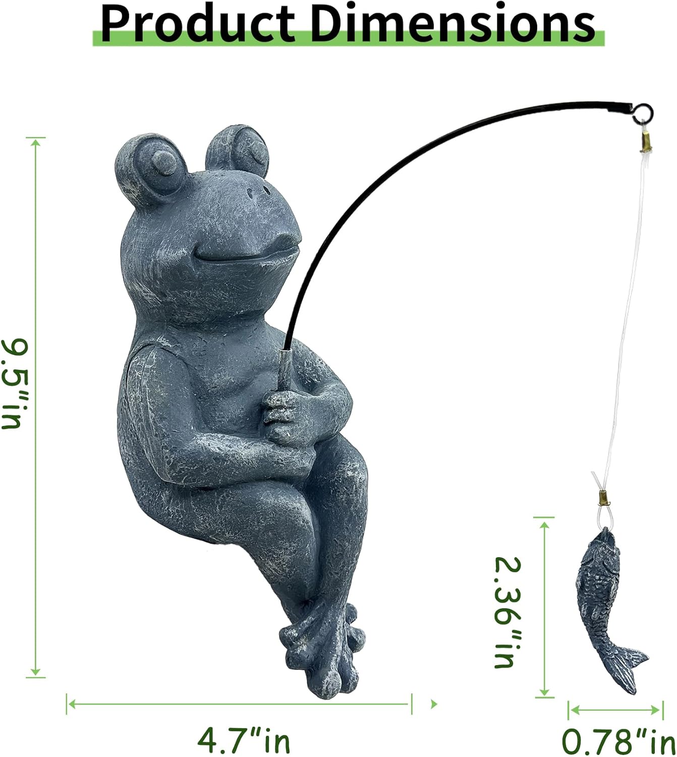 9.5" Fishing Frog Stone Look Sculpture, Whimsical Lawn Yard Art, Funny Garden Pond Fisherman Statue, Resin Animal Decorative Figurine, Ideal for Frog Fishing Lovers