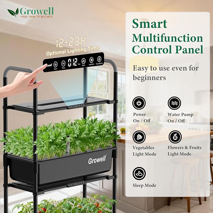 Hydroponics Growing System Kit, 81 Pods Vertical Indoor Herb Garden with Smart LED Grow Light, Auto Circulating Water Pump Each Tier, 42L Hydroponic Gardening Systems for Ideal Gifts (Black)