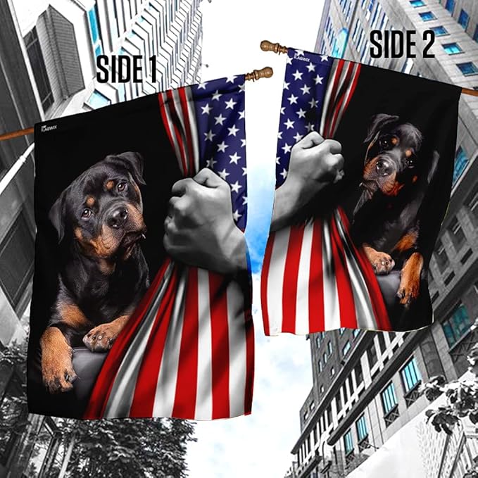 FLAGWIX American Flag - Rottweiler Dog Lover American US Flag, 4th of July Decorations for Inside, Outside, Garden Flag (11.5" x 17.5") - USA Flags Premium Polyester, Decorative Indoor Outdoor Flag