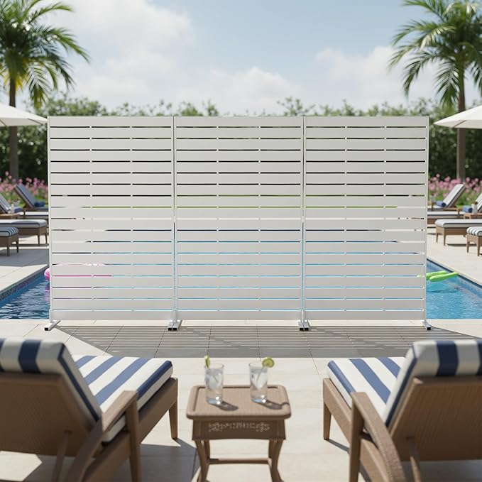 NicBex 3-Pack Outdoor Privacy Screen, HDPE Privacy Screen Fence Indoor Decorative Divider Freestanding Fence Panels with Metal Stand for Pool, Garden, Bathroom, 72" H x 47" W, White