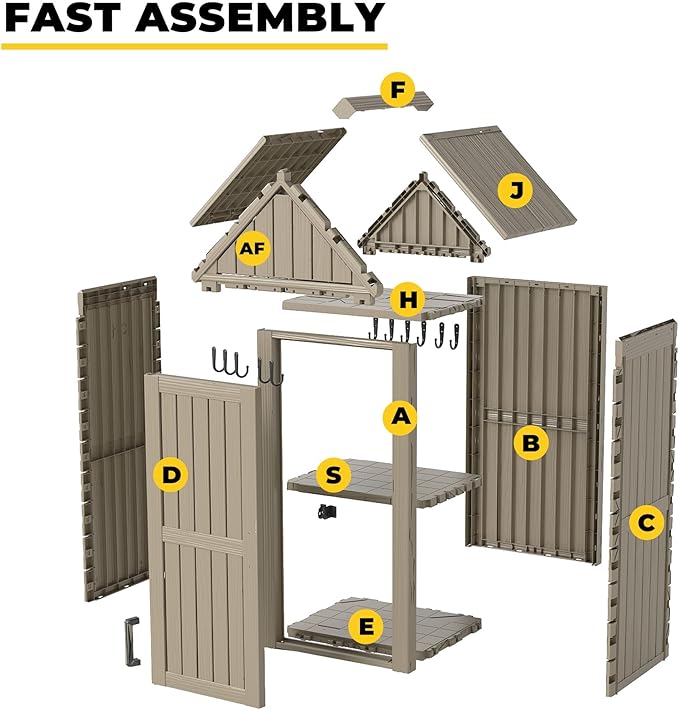 Storage Shed Outdoor,Waterproof Resin Garden Tool Shed, Heavy-Duty Weather-Resistant Cabinet for Patio, Backyard, or Garage (Grey)