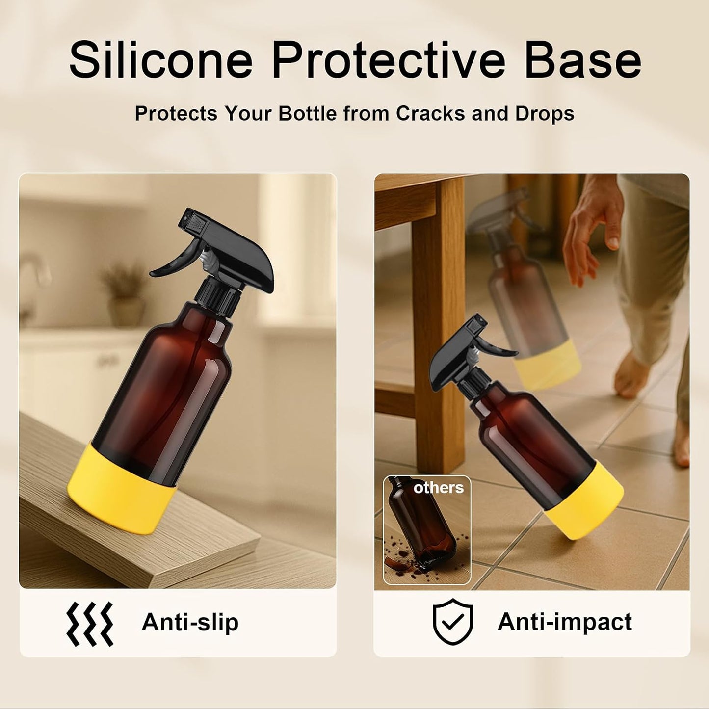 Glass Spray Bottles with Silicone Sleeve 16.9oz 2 Pack Empty Spray Bottle for Hair Mist/Stream Spraying for Cleaning Solutions, Plants, Essential Oils (Brown-green&yellow)