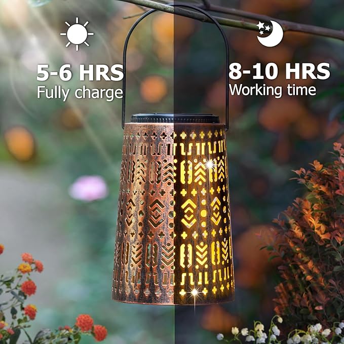 Solar Lanterns Outdoor Waterproof, Hanging Solar Lantern Garden Decor, Decorative Lights for Yard, Patio, Lawn, Porch, Unique Housewarming Gifts (Garden)