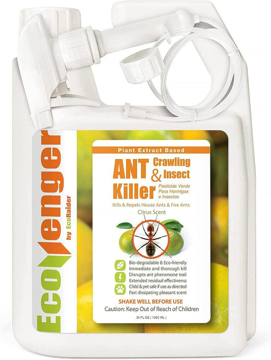 EcoRaider Ant & Crawling Insect Killer (34 OZ), 100% Fast Kills, Also Kills Fire Ants. Lasting Repellency, Safe for Children & Pets