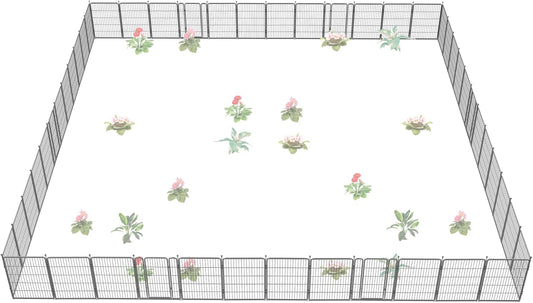 FXW Garden Fence Outdoor for The Yard – 40in(H) x 109.4ft(L) Heavy Duty Metal Animal Barrier for Dog and Rabbit, Decorative Dog Fence, 48 Panels, Silver