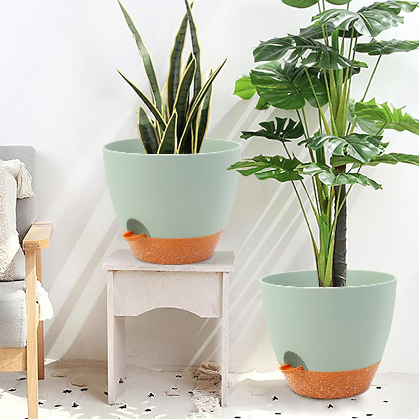 GARDIFE 12 inch planters, Plant Pots,Self Watering Pots, 2 Pack Large Plastic Flower pots with Deep Reservior and High Drainage Holes for Indoor Outdoor Plants and Flowers, Green