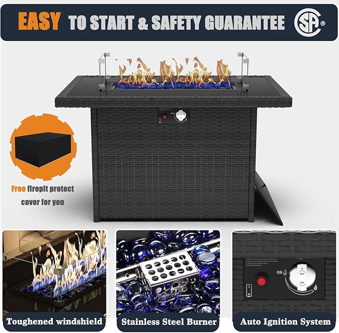 Patio Furniture Set with Fire Pit Table, 7 Pieces Outdoor All-Weather Wicker Conversation Sectional Chair Sofa Set