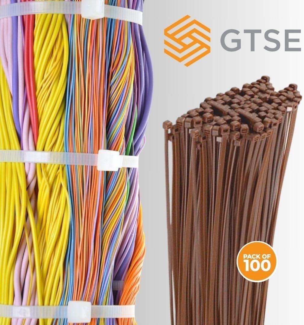 GTSE 8 Inch Brown Zip Ties, 100 Pack, 18lb Strength, UV Resistant Strong Nylon Cable Ties, Self-Locking 8" Tie Wraps