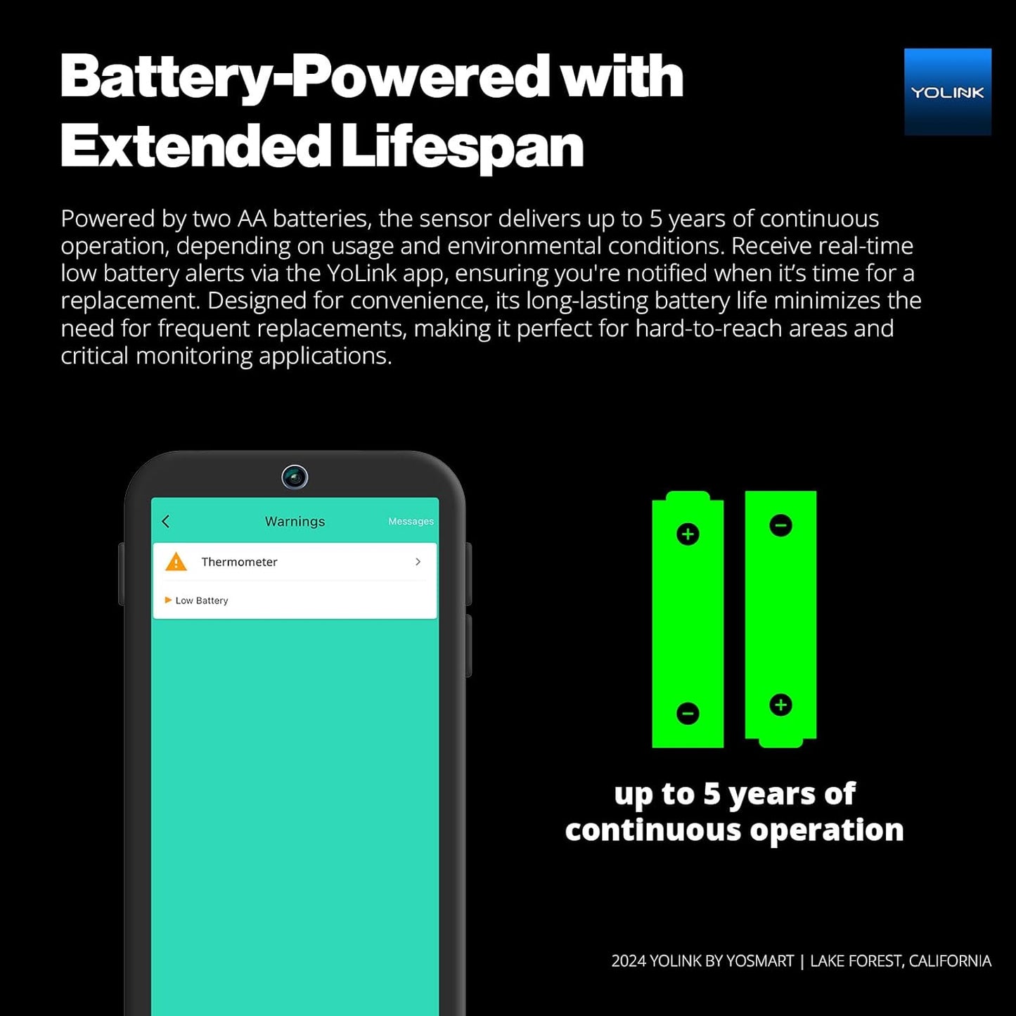 YoLink Smart Wireless Thermometer, Wide Temp Range for Freezer, Fridge, Green House, Pet Cage, App, Emails, Text/SMS alerts, up to 5 Years Battery Life- Hub Required