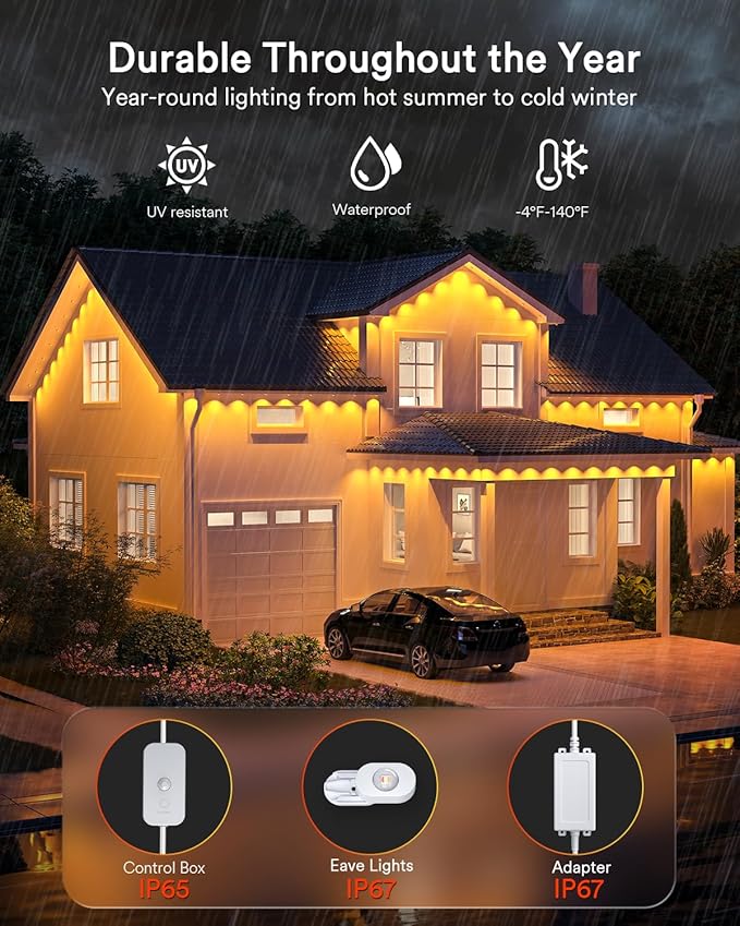 Lumary Permanent Outdoor Lights 2 with Remote for House, 200ft with 120 RGBAICW LEDs 7200lm for Home Daily & Accent Lighting, 110+ Scenes for Christmas Decor, IP67 Waterproof, Work with Alexa Google