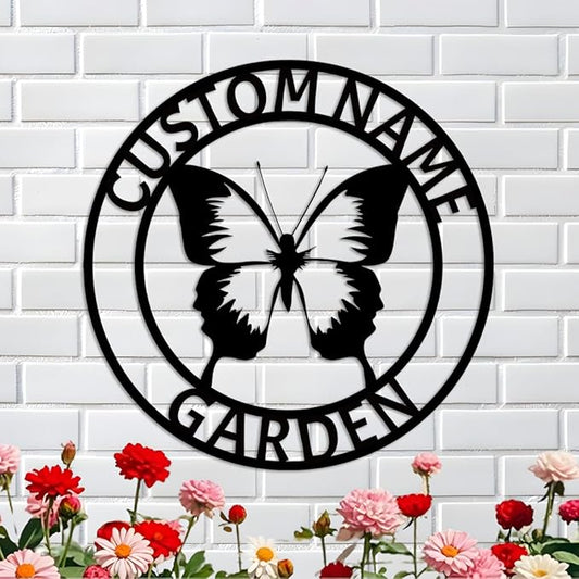 Custom Butterfly Garden Metal Wall Art Personalized Butterfly Metal Name Sign Yard Sign Decorative Outdoor Gardening Decor Gifts for Gardeners