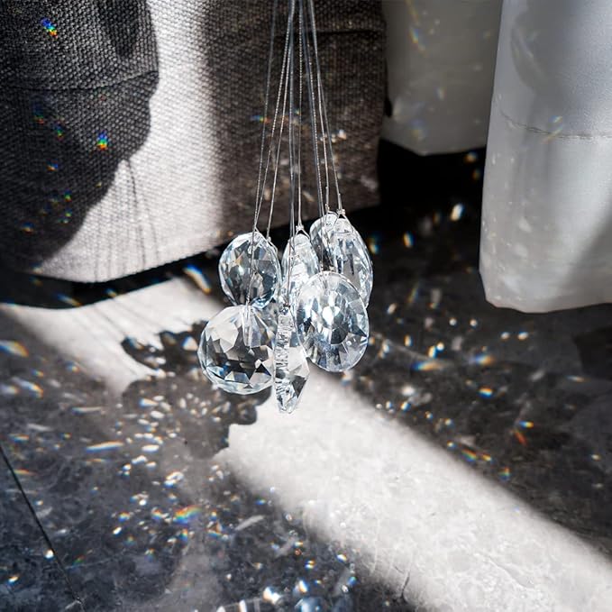 kanpura Pack of 10 Clear Crystal Suncatcher Chandelier Lamp Lighting Drops Pendants,Hanging Glass Ball Prisms Window Home Decor