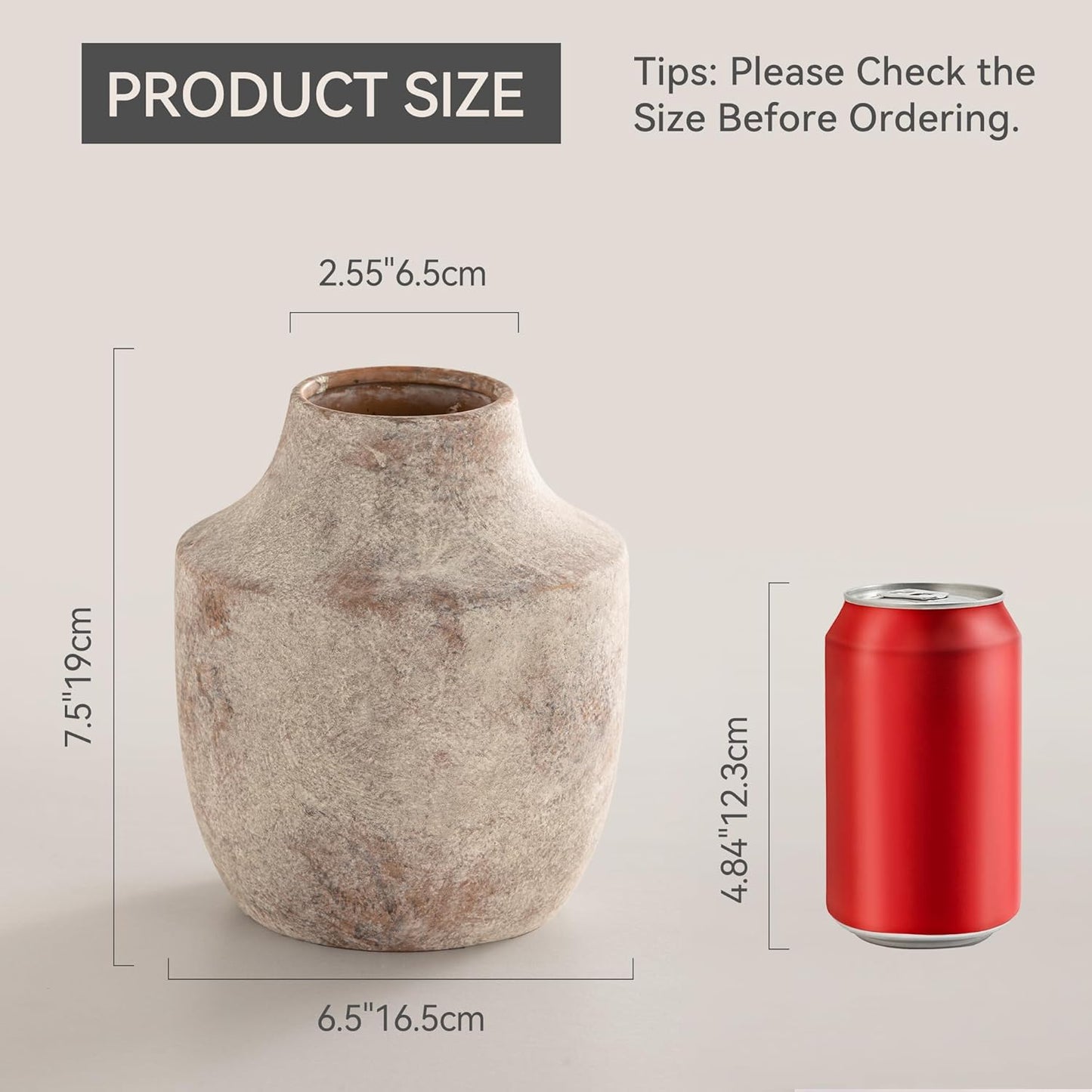 Mitt&Ditt Ceramic Flower Vase, 7.5 inch Off-White Farmhouse Rustic Vase, Handcrafted Weathered Pottery Vases, Small Flower Terracotta Vases for Home Decor, Living Room, Table, Shelf