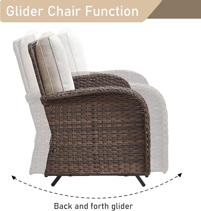 HUMMUH Patio Furniture 6-Piece PE Wicker Outdoor Conversation Set,All-Weather Rattan Swivel Chairs with Ottomans Glider Loveseat for Backyard,Poolside,Deck