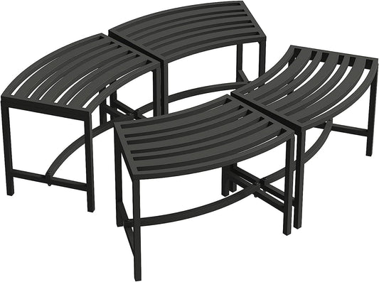 Heavy Duty Curved Fire Pit Bench Set of 4, Metal Outside Seating, Outdoor Steel Backless Benches for Garden, Patio, Porch, Backyard, Plant Stand